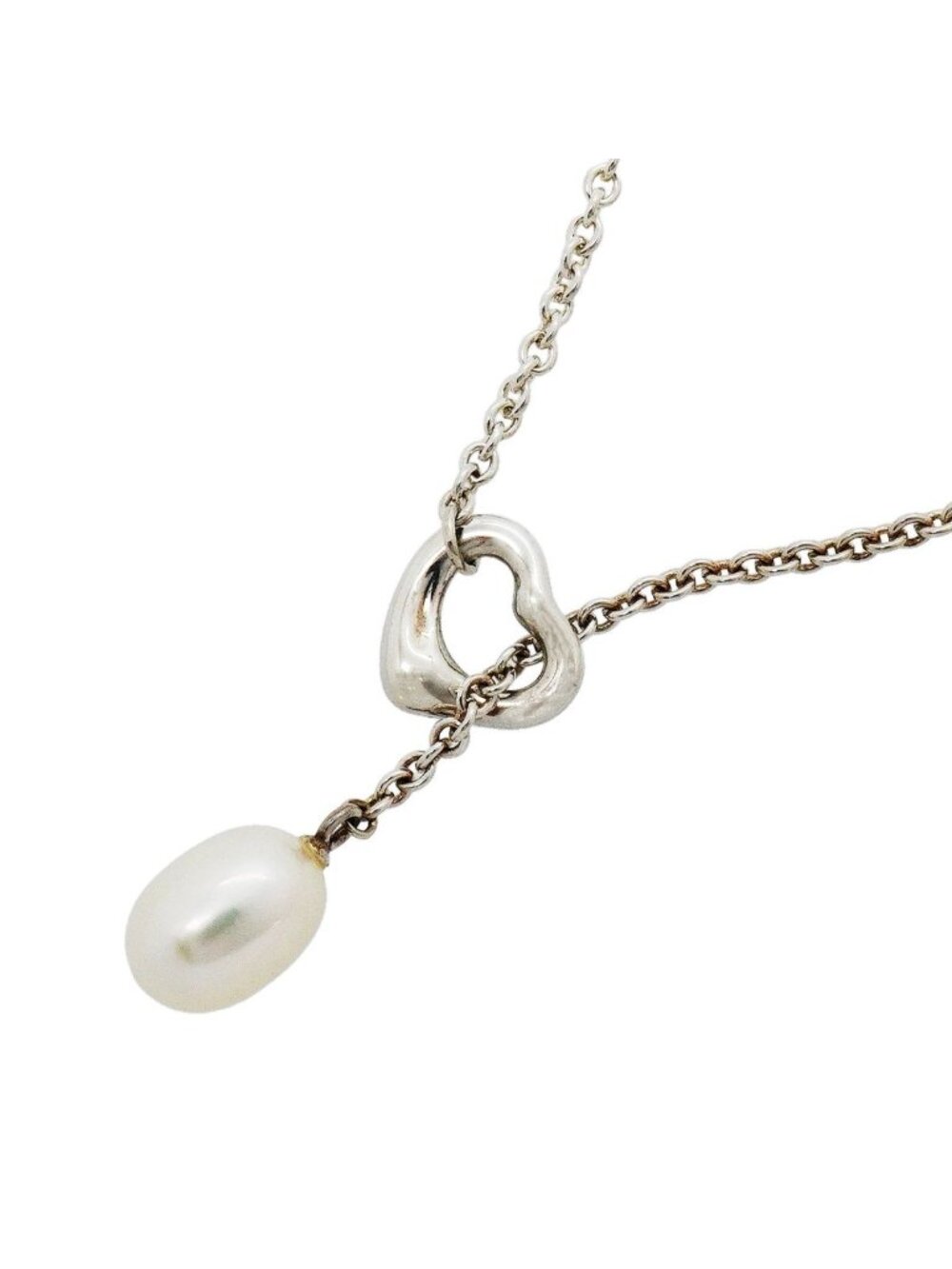 Tiffany & Co Necklace Open Heart Lariat 925 Sterling Silver Pearl